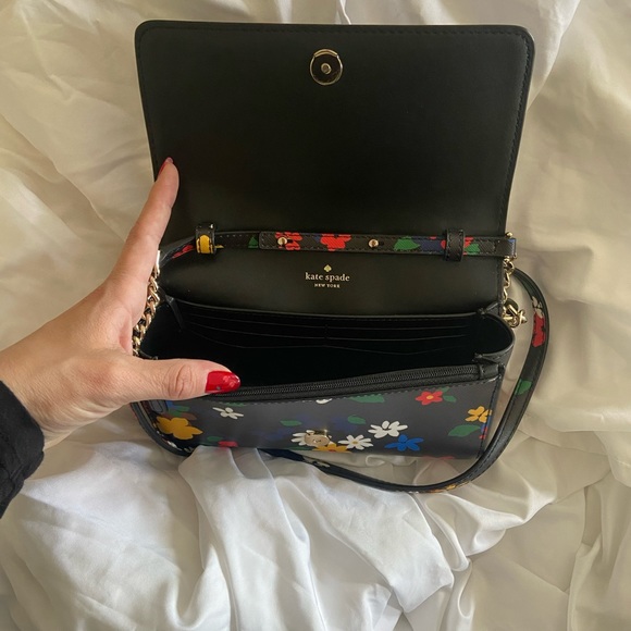 Kate Spade New York | Black Floral Staci Sailin Leather Crossbody Bag - Picture 2 of 5